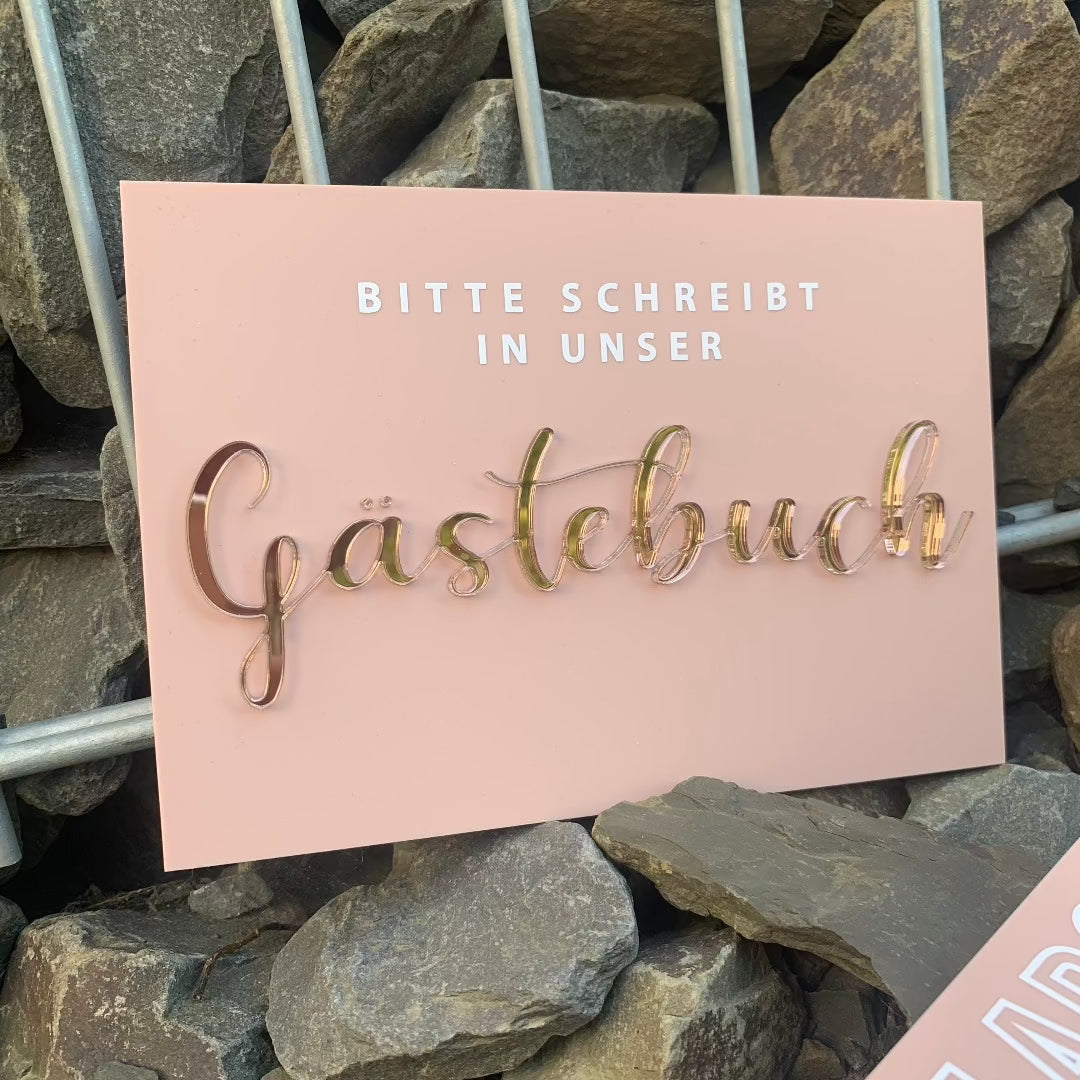 Gästebuch Schild 3D Text Hochzeit rose Gold bei Lieblingsprint bestellen