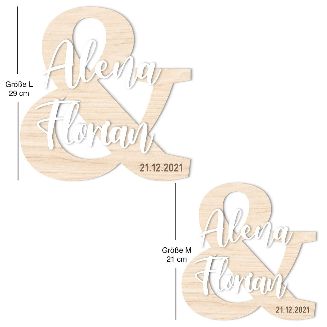 3D Namensschild Holz Hochzeit Brautpaar bei Lieblingsprint bestellen